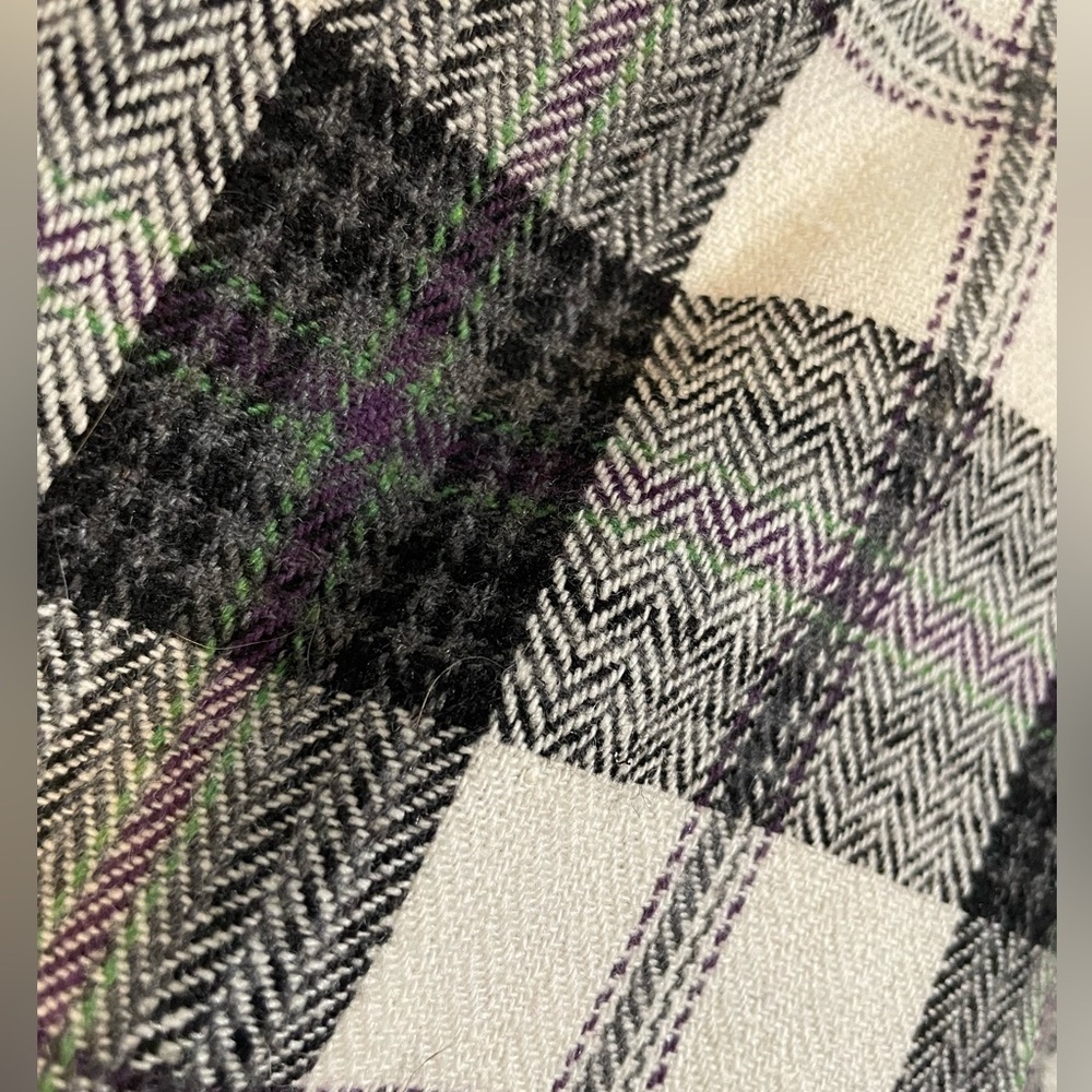 Takara Collared Plaid Long Wool Blend Lightweight Pea Coat 3/4 Sleeve Size Large - Picture 8 of 12